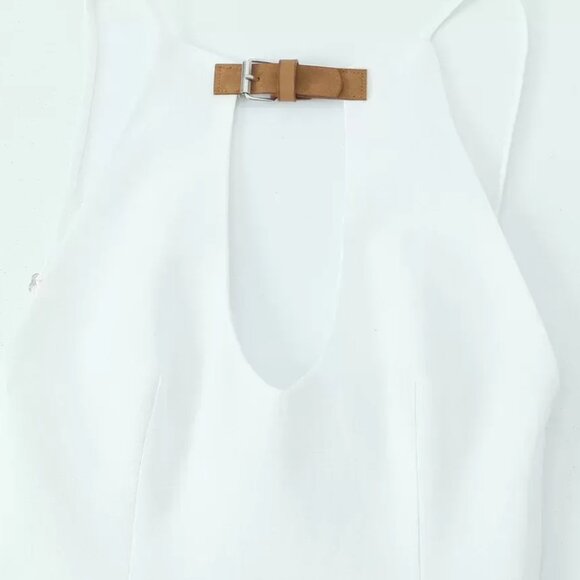 ZARA White Halter Collar Backless Summer Dress with Buckle Belt - Picture 4 of 6